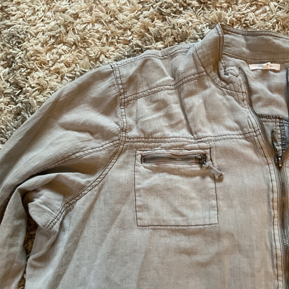 Maurices Womens Grey Linen Blend Full Zip Utility Jacket Mock Neck Size 3 Plus - Picture 9 of 15